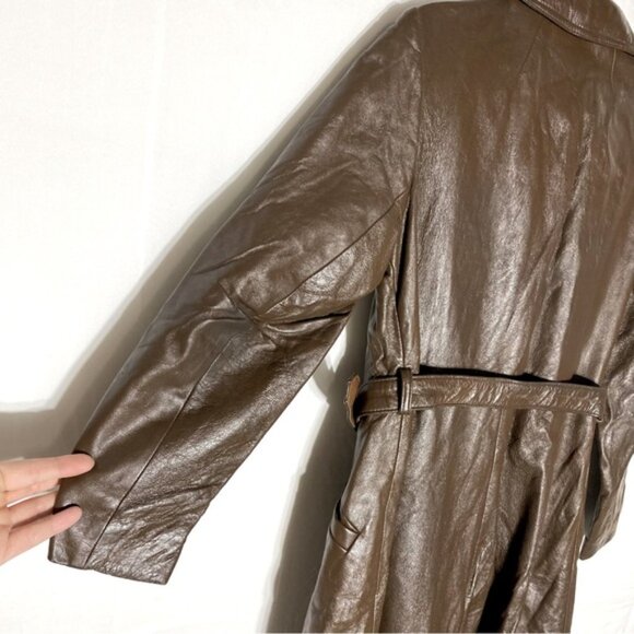 Vintage Brown Leather Belted Jacket XS - Picture 10 of 14